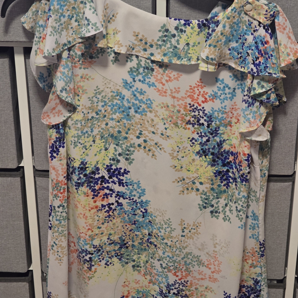 Worthington Floral Top in Blue and Beige